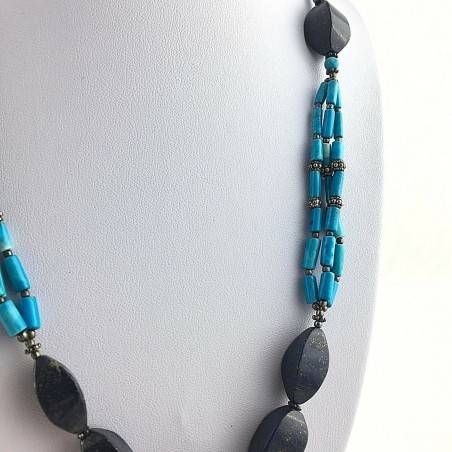Preciosa COLLAR en LAPISLÁZULI de Alta Calidad y TURQUESA Chakra A+-2