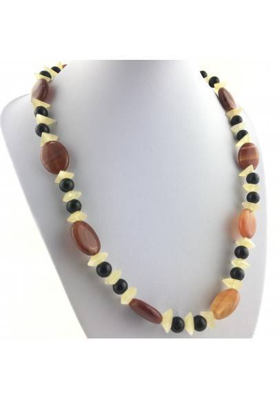 Wonderful Carnelian Necklace AGATE Yellow CALCITE & Black ONIX Quality A+-1