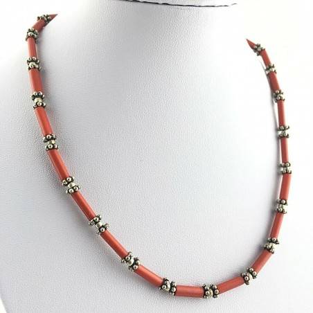 Precious Necklace in Coral Red with Silver Reiki High Quality Jewel  A+-1
