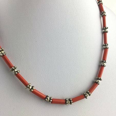 Precious Necklace in Coral Red with Silver Reiki High Quality Jewel  A+-2