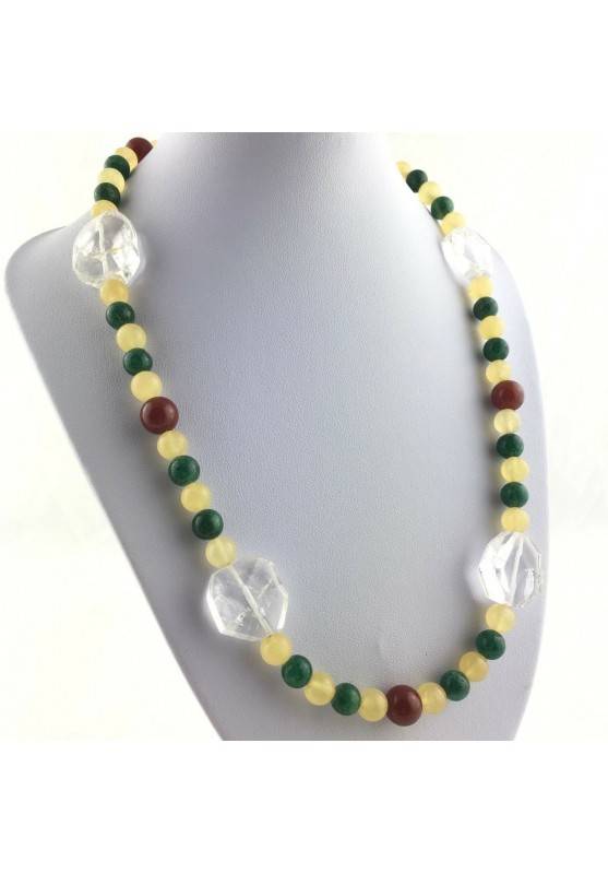 Excellent Necklace in pure clear Quartz rock crystal carnelian calcite-1