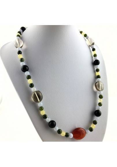 CARNELIAN Black ONIX Hyaline Quartz Chalcedony Jade CALCITE Necklace-1