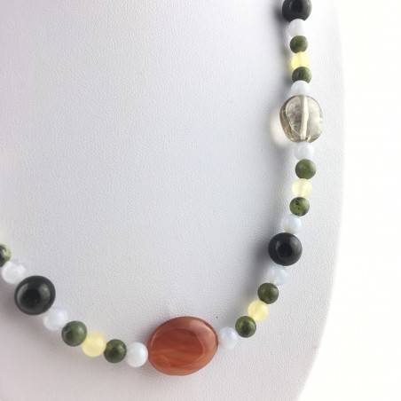 CARNELIAN Black ONIX Hyaline Quartz Chalcedony Jade CALCITE Necklace-2