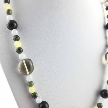 CARNELIAN Black ONIX Hyaline Quartz Chalcedony Jade CALCITE Necklace-3