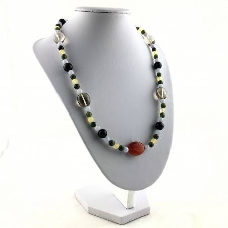 CARNELIAN Black ONIX Hyaline Quartz Chalcedony Jade CALCITE Necklace-4