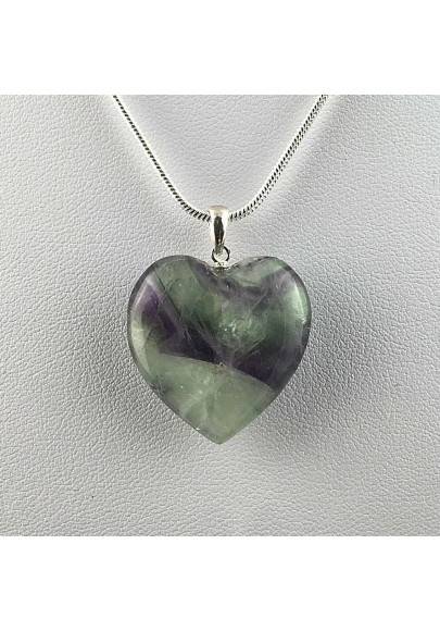 Ciondolo CUORE in FLUORITE MISTA su Argento 925 COLLANA Minerali Alta Qualità A+-1
