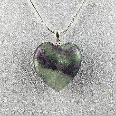 Ciondolo CUORE in FLUORITE MISTA su Argento 925 COLLANA Minerali Alta Qualità A+-1