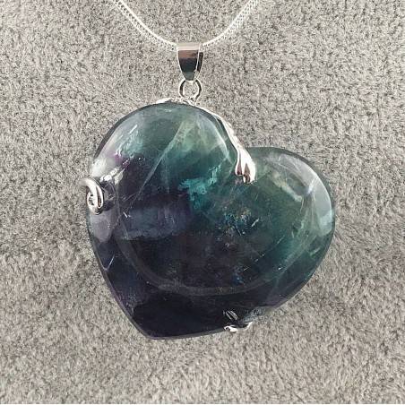 Wonderful Pendant HEART in FLUORITE Handmade Crafts Necklace A+-2