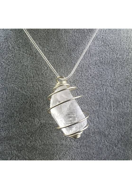 Ciondolo QUARZO IALINO Grezzo Montato Artigianalmente Spirale Placcata Argento Collana-1