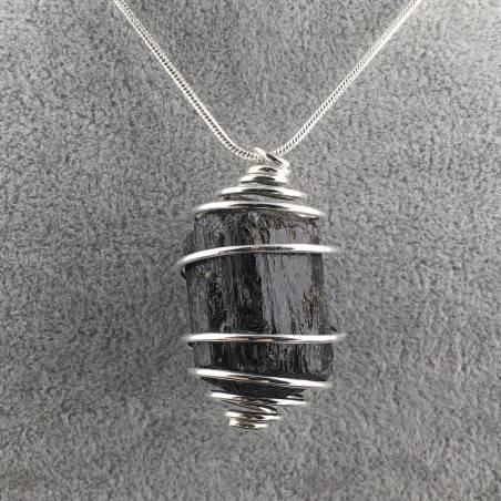 Pendant Rough Black Tourmaline - TAURUS GEMINI LIBRA Silver Zodiac Necklace-1