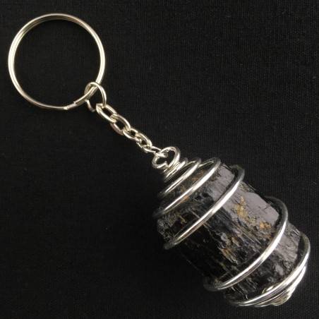 Portachiavi in TORMALINA NERA - TORO GEMELLI BILANCIA Zodiaco Placcata Argento-1