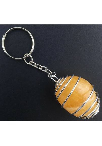 YELLOW CALCITE Keychain Keyring Hand Made on Silver Plated Spiral-1