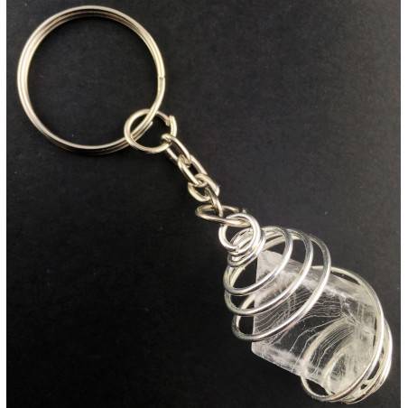 Porte-clés dans CALCITE Brute SPATUS D'ISLANDE Avec Spirale Plaqué Argent A+-3