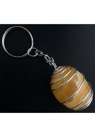 Portachiavi in CALCITE GIALLA - VERGINE SAGITTARIO Zodiaco Placcata Argento A+-1
