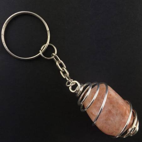 Portachiavi in PIETRA del SOLE ELIOLITE con Spirale Placcata Argento Collana A+-2