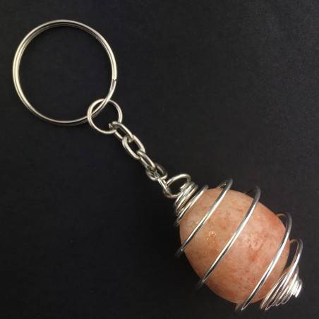 Sunstone HELIOLITE Keychain Keyring - LEO SCORPIO Zodiac Silver A+-1