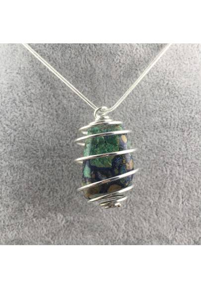Rare AZURITE MALACHITE Pendant Hand Made on Silver Plated Spiral A+-1