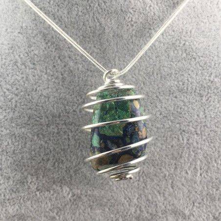 Rare AZURITE MALACHITE Pendant Hand Made on Silver Plated Spiral A+-1