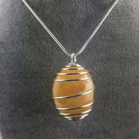 Pendentif Calcite jaune Fabriqué à la main Spirale Plaqué Argent Collier-1