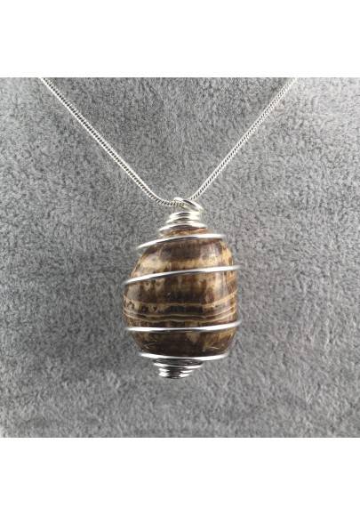 Ciondolo ARAGONITE Montata Artigianalmente Spirale Placcata Argento Collana A+-1