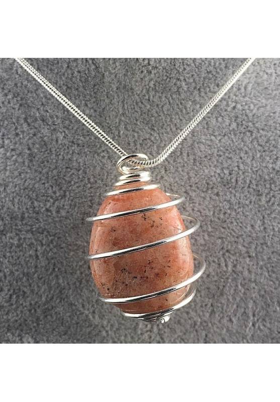 Ciondolo pietra del sole eliolite montata artigianalmente spirale argento a+-1