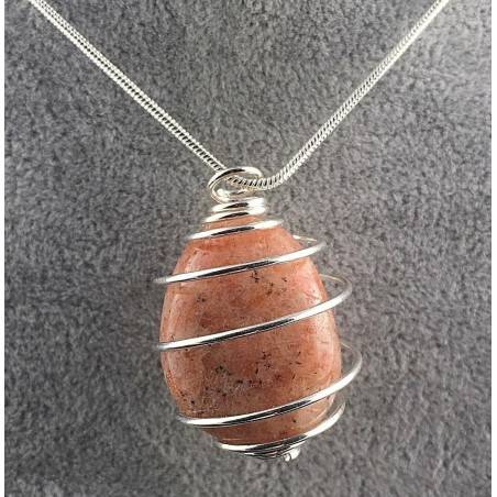 Ciondolo pietra del sole eliolite montata artigianalmente spirale argento a+-1