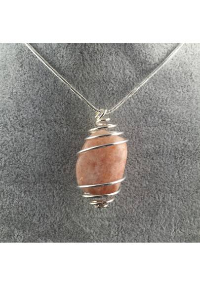 Heliolite SunStone Pendant - LEO SCORPIO Zodiac SILVER Plated Spiral A+-1