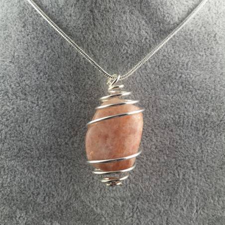 Heliolite SunStone Pendant - LEO SCORPIO Zodiac SILVER Plated Spiral A+-1
