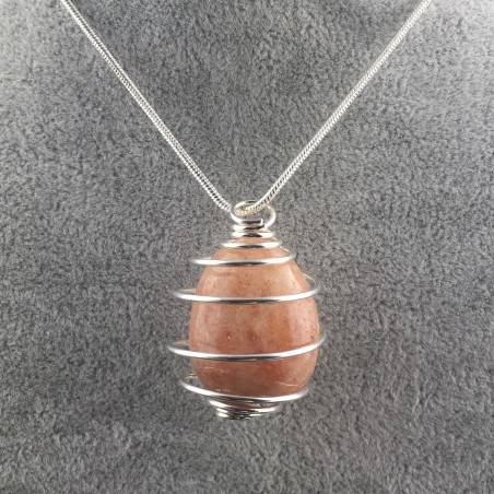 Heliolite SunStone Pendant - LEO SCORPIO Zodiac SILVER Plated Spiral A+-2