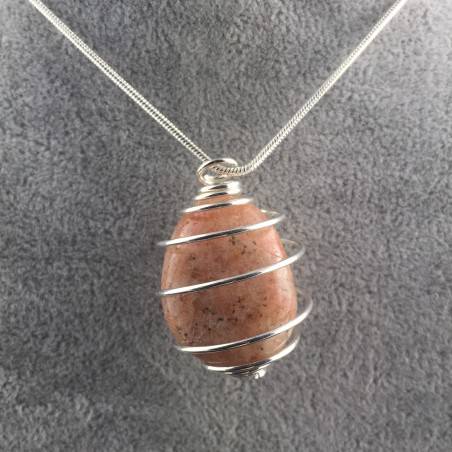 Heliolite SunStone Pendant - LEO SCORPIO Zodiac SILVER Plated Spiral A+-3