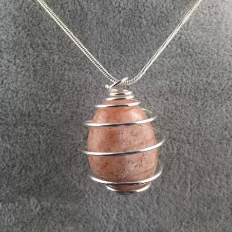 Heliolite SunStone Pendant - LEO SCORPIO Zodiac SILVER Plated Spiral A+-4