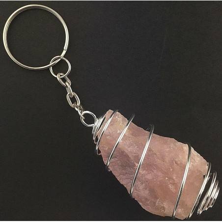 Porte-clés Quartz Rose Brute Fabriqué à la main Spirale Plaqué Argent-2