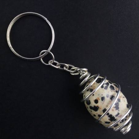 Llavero JASPE DÁLMATA DALMATINA - ARIES Zodiaco Espiral Plata Collar-2