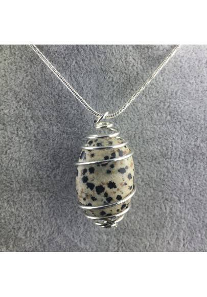 Colgante JASPE DÁLMATA DALMATINA Hecho a Mano Espiral Plata A+-1