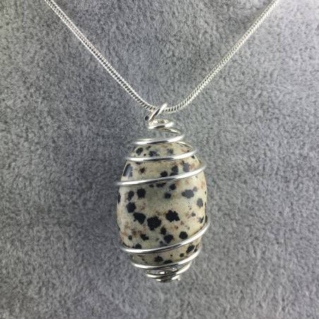 Colgante JASPE DÁLMATA DALMATINA Hecho a Mano Espiral Plata A+-1