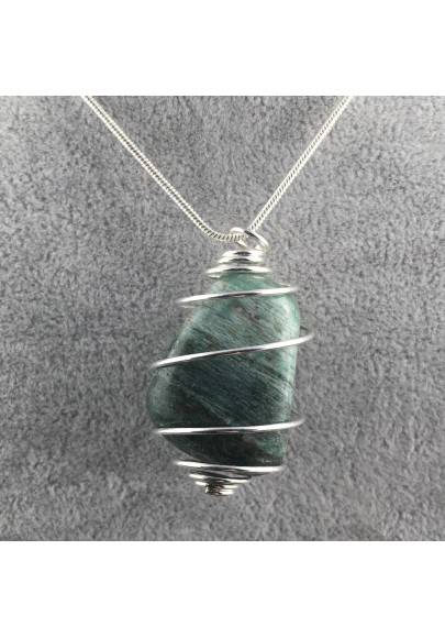 Ciondolo GIADA AFRICANA Montata Artigianalmente Spirale Placcata Argento Collana-1