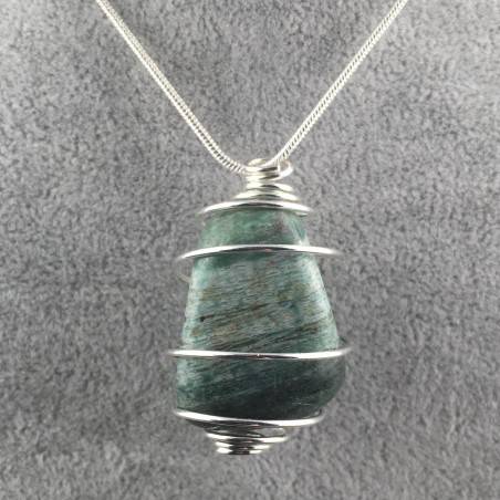 Ciondolo GIADA AFRICANA Montata Artigianalmente Spirale Placcata Argento Collana-2