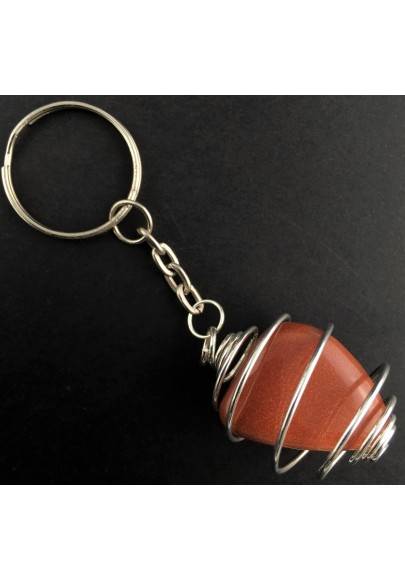 SUN STONE Red Sand Tumbled Stone Keychain Keyring - LEO SCORPIO Zodiac Silver A+-1