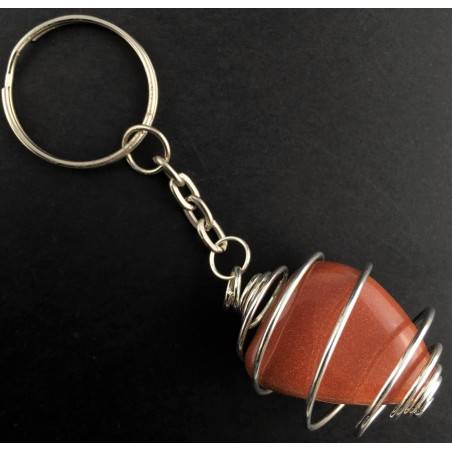 SUN STONE Red Sand Tumbled Stone Keychain Keyring - LEO SCORPIO Zodiac Silver A+-1