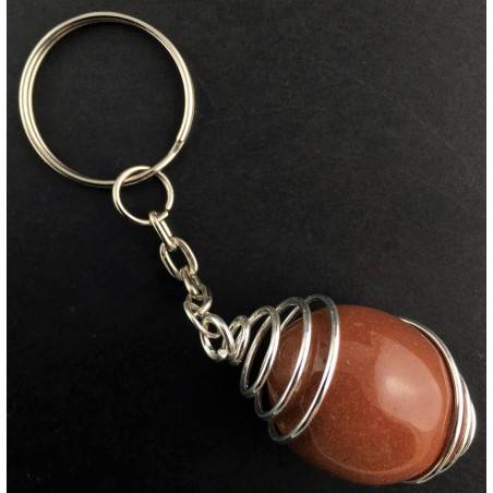 SUN STONE Red Sand Tumbled Stone Keychain Keyring - LEO SCORPIO Zodiac Silver A+-2