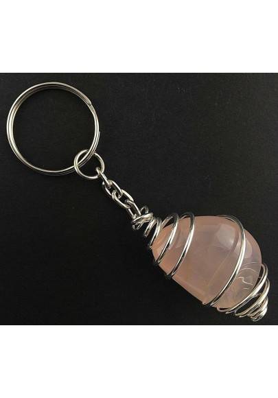 Pink Chalcedony Rose Keychain Keyring - GEMINI SAGITTARIUS Zodiac Plated Silver A+-1