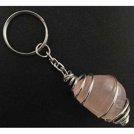 Pink Chalcedony Rose Keychain Keyring - GEMINI SAGITTARIUS Zodiac Plated Silver A+-1
