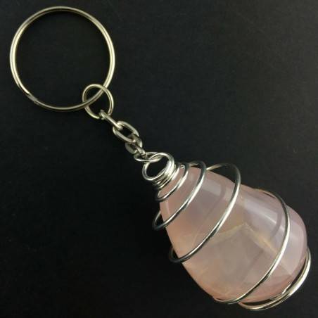 Pink Chalcedony Rose Keychain Keyring - GEMINI SAGITTARIUS Zodiac Plated Silver A+-2