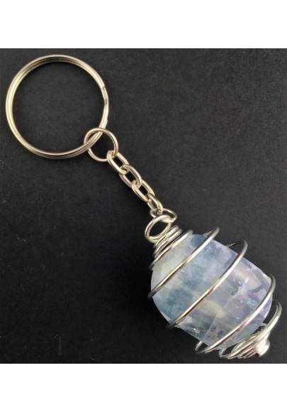 Portachiavi CELESTITE CELESTINA - GEMELLI ACQUARIO Spirale Placcata Argento A+-1