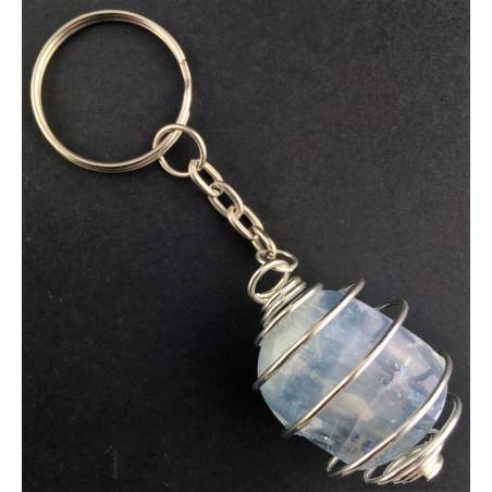 Portachiavi CELESTITE CELESTINA - GEMELLI ACQUARIO Spirale Placcata Argento A+-1