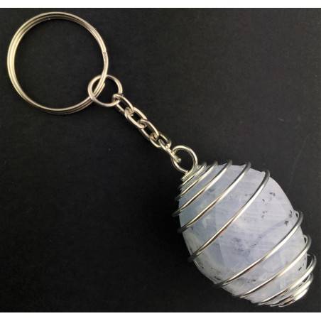 Portachiavi CELESTITE CELESTINA - GEMELLI ACQUARIO Spirale Placcata Argento A+-3
