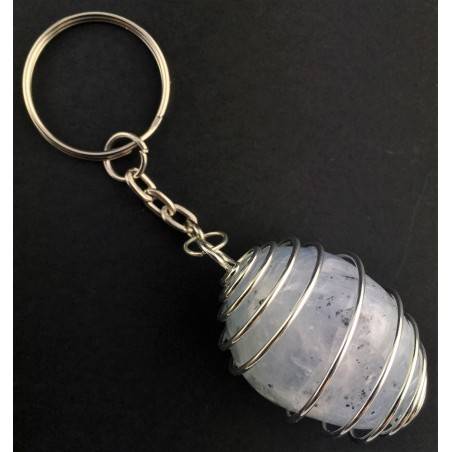 Portachiavi CELESTITE CELESTINA - GEMELLI ACQUARIO Spirale Placcata Argento A+-4