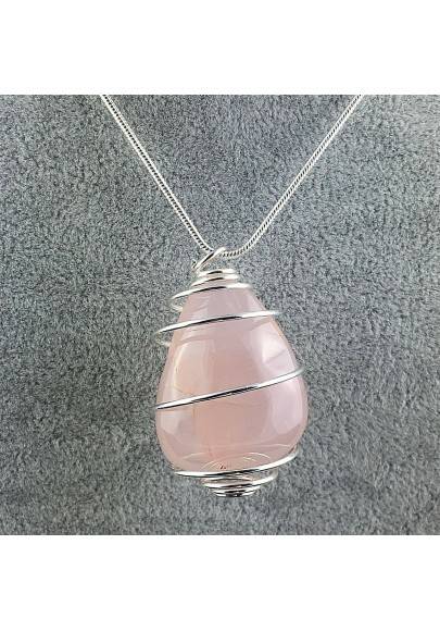 Ciondolo CELCEDONIO ROSA Montato Artigianalmente Spirale Placcata Argento A+-1