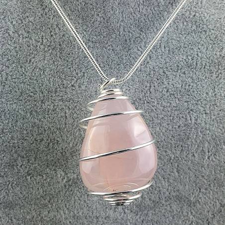 Ciondolo CELCEDONIO ROSA Montato Artigianalmente Spirale Placcata Argento A+-1