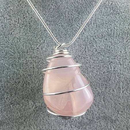 Ciondolo CELCEDONIO ROSA Montato Artigianalmente Spirale Placcata Argento A+-2